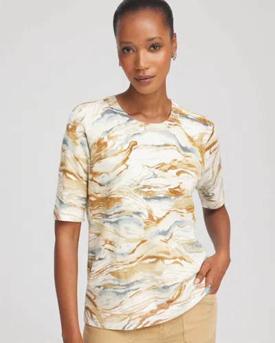 Chico's Printed Crewneck Sweater In White In Sand