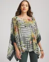 Chico's Printed Crinkle-chiffon Pullover Poncho In Nettle Leaf