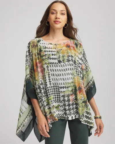 Chico's Printed Crinkle-chiffon Pullover Poncho In Nettle Leaf