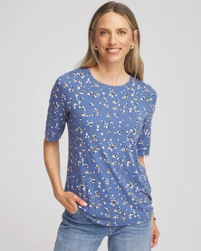 Chico's Printed Elbow Sleeve Tee In Blue Lotus