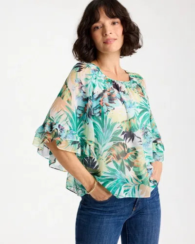 Chico's Printed Georgette Swing Blouse In Topanga Green