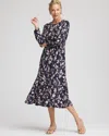 Chico's Printed Godet Popover Midi Dress In Blue