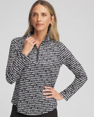 Chico's Printed Half-zip Mockneck Top In Black
