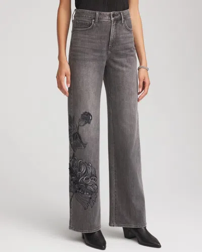 Chico's Printed High-rise Wide-leg Jean In Wicklow Wash