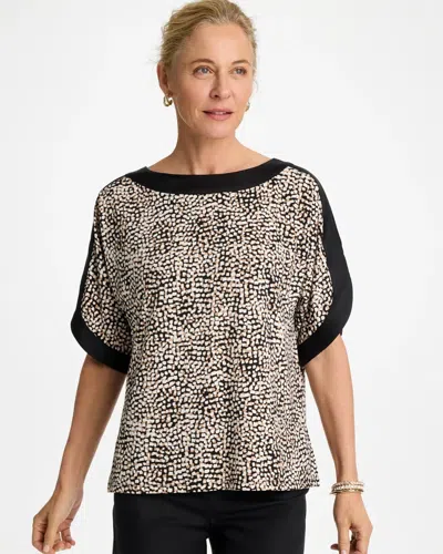 Chico's Printed Jersey & Satin Dolman Tee In Cattail Brown In Black