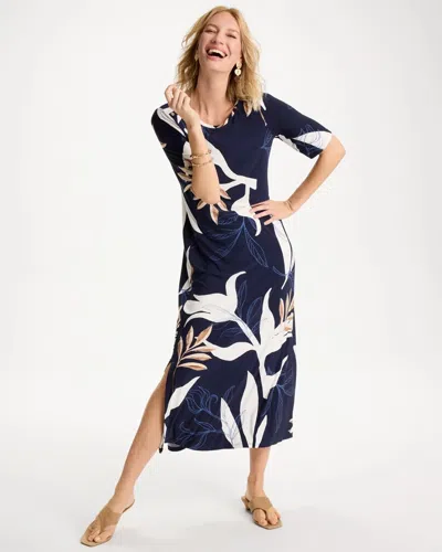 Chico's Printed Jersey Knit Column Dress In Blue
