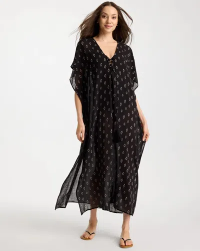 Chico's Printed Kaftan Swim Cover-up In Black/neutral