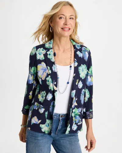 Chico's Printed Knit Blazer In Blue