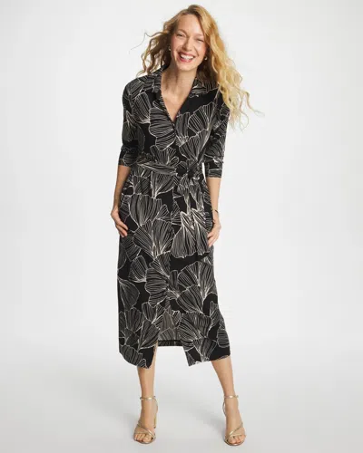 Chico's Printed Knit Shirtdress In Black