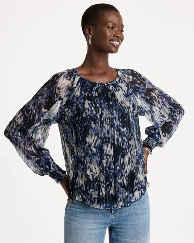 Chico's Printed Metallic Bodre Crinkle Mesh Top In Black