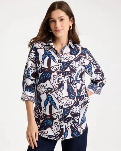 Chico's Printed No Iron Linen Shirt In Blue In Multi
