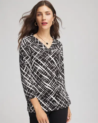 Chico's Printed Pima 3/4 Sleeve Tee In Black