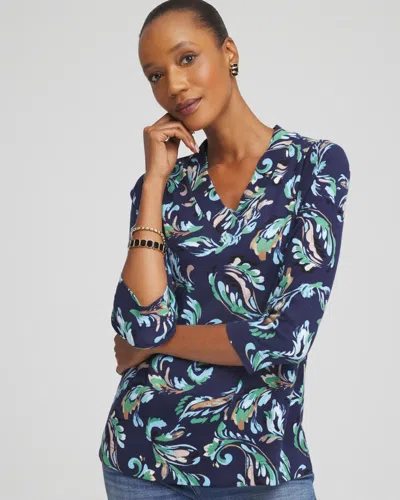 Chico's Printed Pima 3/4 Sleeve Tee In Blue