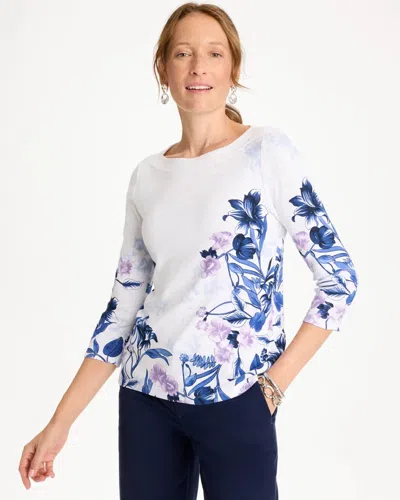 Chico's Printed Pima 3/4 Sleeve Tee In Blue