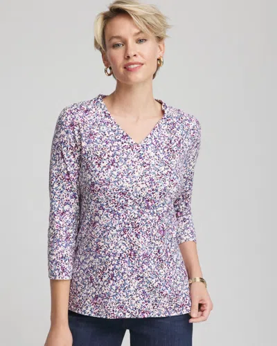 Chico's Printed Pima 3/4 Sleeve Tee In Cream In Multi