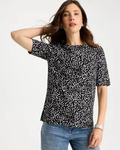 Chico's Printed Pima Elbow Sleeve Tee In Black