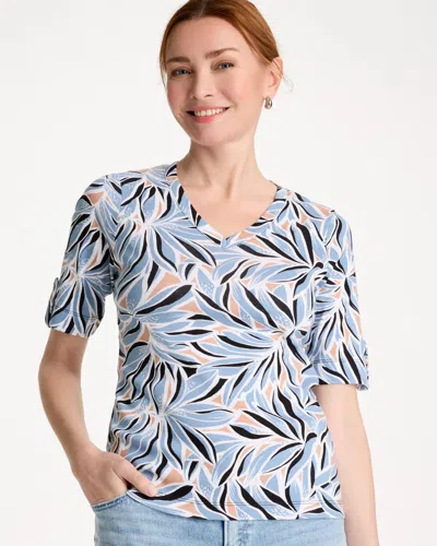 Chico's Printed Pima Elbow-sleeve Tee In Blue Haven