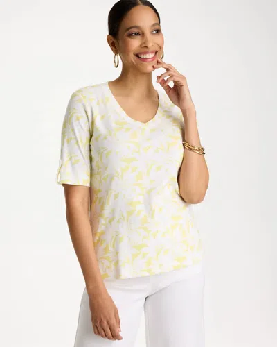 Chico's Printed Pima Elbow-sleeve Tee In Sage Lime