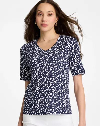 Chico's Printed Pima V-neck Tee In Blue