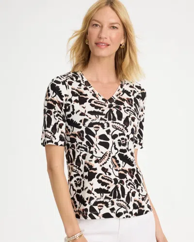 Chico's Printed Pima V-neck Tee In Black