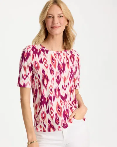 Chico's Printed Pima V-neck Tee In Raspberry In Pink