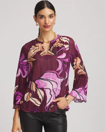 Chico's Printed Pleated V-neck Tee In Deep Chianti In Multi