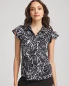 Chico's Printed Polo Top In Black In Black