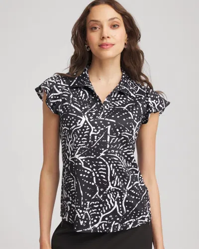 Chico's Printed Polo Top In Black