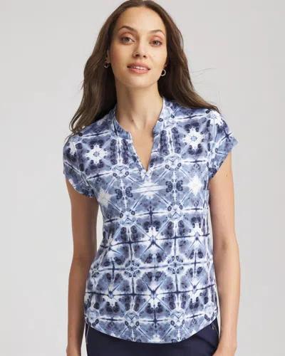 Chico's Printed Polo Top In Canyon Blue