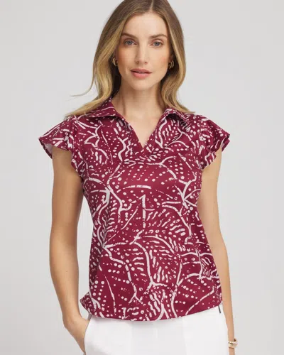 Chico's Printed Polo Top In Russet Red