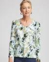Chico's Printed Puff-sleeve Tee In Blue Menthe