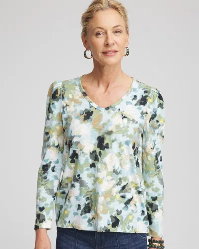 Chico's Printed Puff-sleeve Tee In Blue Menthe