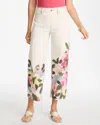 Chico's Printed Pull-on Wide Crop Jeans In White In White