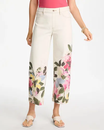 Chico's Printed Pull-on Wide Crop Jeans In White