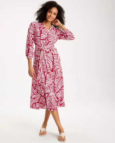 Chico's Printed Ruffle-sleeved Midi Dress In Cherry Lush