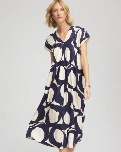 Chico's Printed Silk-twill Popover Midi Dress In Blue