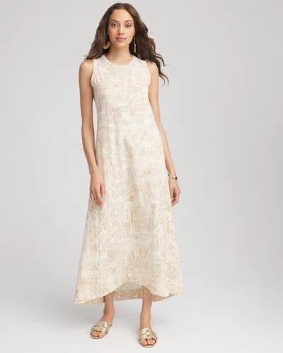 Chico's Printed Sleeveless Midi Tank Dress In White In Sand