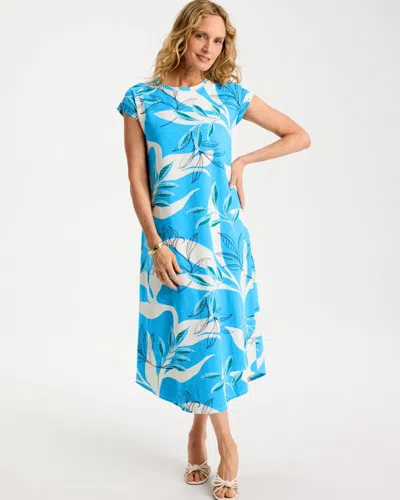 Chico's Printed Soft-stretch Cotton Dress In Blue Tide