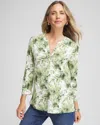 Chico's Printed Split Neck Henley Tee In Sage Meadow