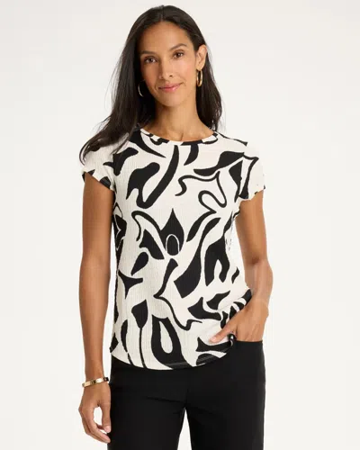 Chico's Printed Textured Knit Cap Sleeve Tee In Black