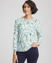 Chico's Printed Touch Of Cool Layering Tee In Blue Menthe