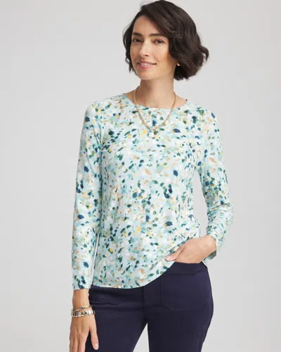 Chico's Printed Touch Of Cool Layering Tee In Blue Menthe