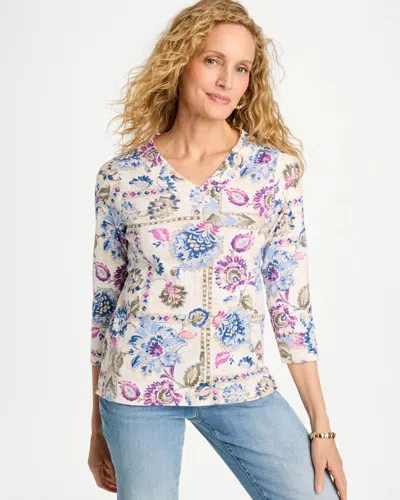 Chico's Printed V-neck Pima Tee In Elderberry Wine