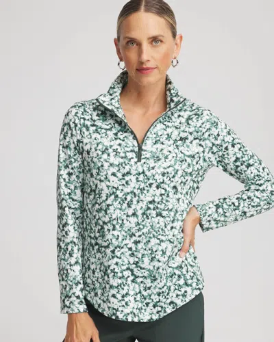 Chico's Printed Zip-front Pullover In Darkest Spruce In Green