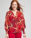 Chico's Priya Swirl Pintuck-sleeve Blouse In Purple Size 16/18 |  In Deep Raisin