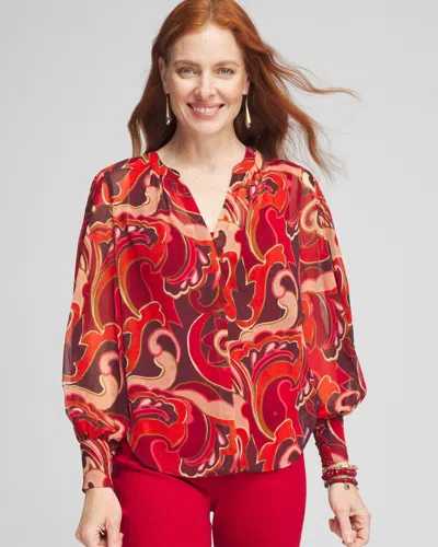 Chico's Priya Swirl Pintuck-sleeve Blouse In Purple Size 16/18 |  In Deep Raisin