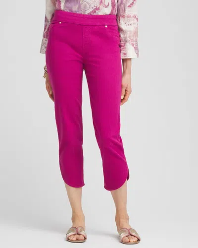 Chico's Pull-on Dolphin-hemmed Capri Jeans In Purple Size 14 |  In Purple Clover