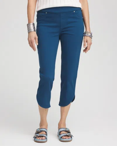 Chico's Pull-on Dolphin-hemmed Capri Jeans In Blue Size 18 |  In Seaport Blue