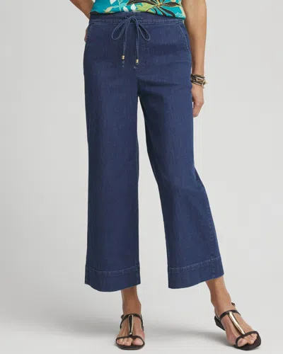 Chico's Pull-on Drawstring Wide Leg Cropped Jeans In Medium Wash Indigo Size 18 |