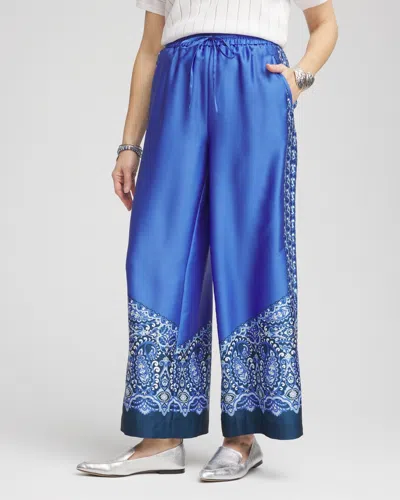 Chico's Pull-on Paisley Drawstring Cropped Pants In Blue Size 20/22 |  In Blue Pearl